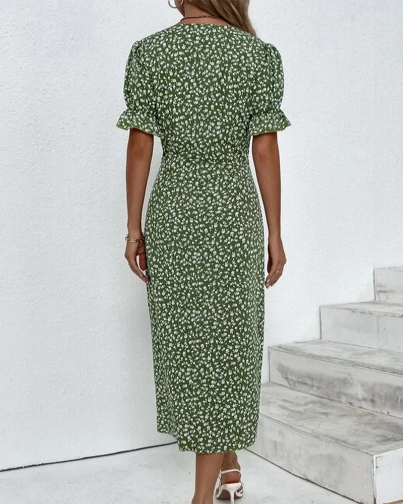 Midikleid Mit Blumenmuster Und Knopfdetail