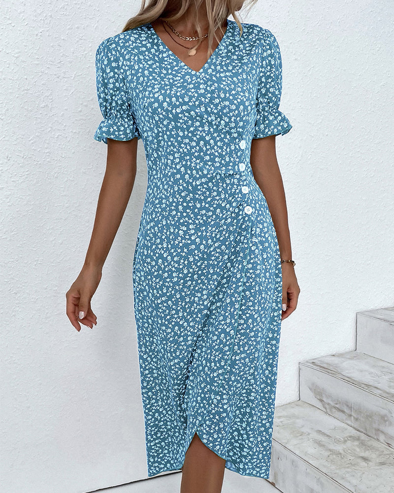 Midikleid Mit Blumenmuster Und Knopfdetail