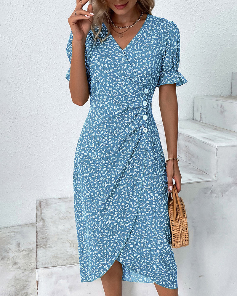 Midikleid Mit Blumenmuster Und Knopfdetail