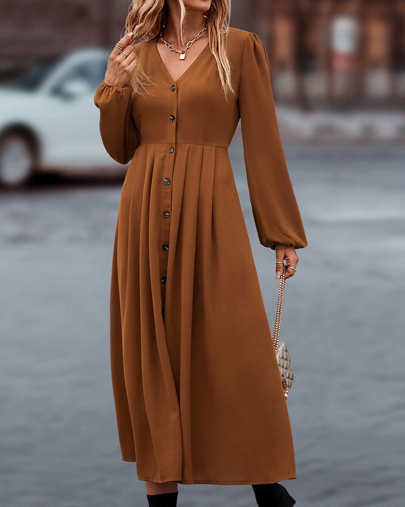 Midikleid Mit V-Ausschnitt Und Knopfdetail
