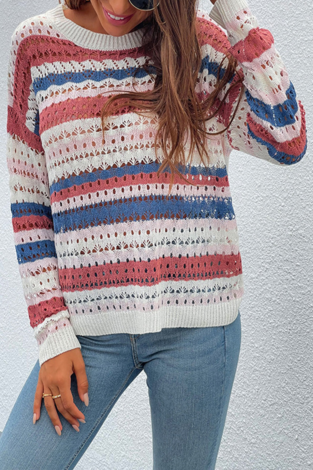 Pullover Mit Gestreiftem Strickdesign