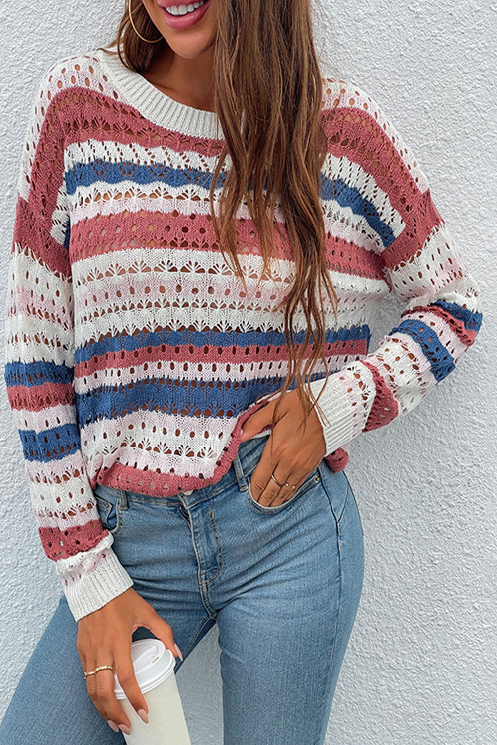 Pullover Mit Gestreiftem Strickdesign