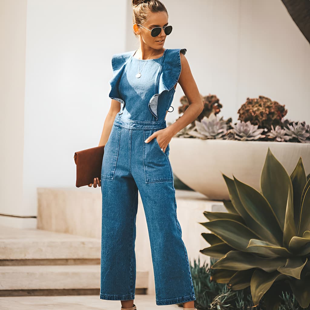 Jeans-Overall Mit Offenem Rückendetail