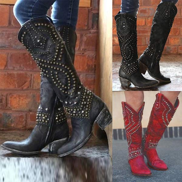 Stiefel Mit Dickem Absatz Und Metalldübeldetail