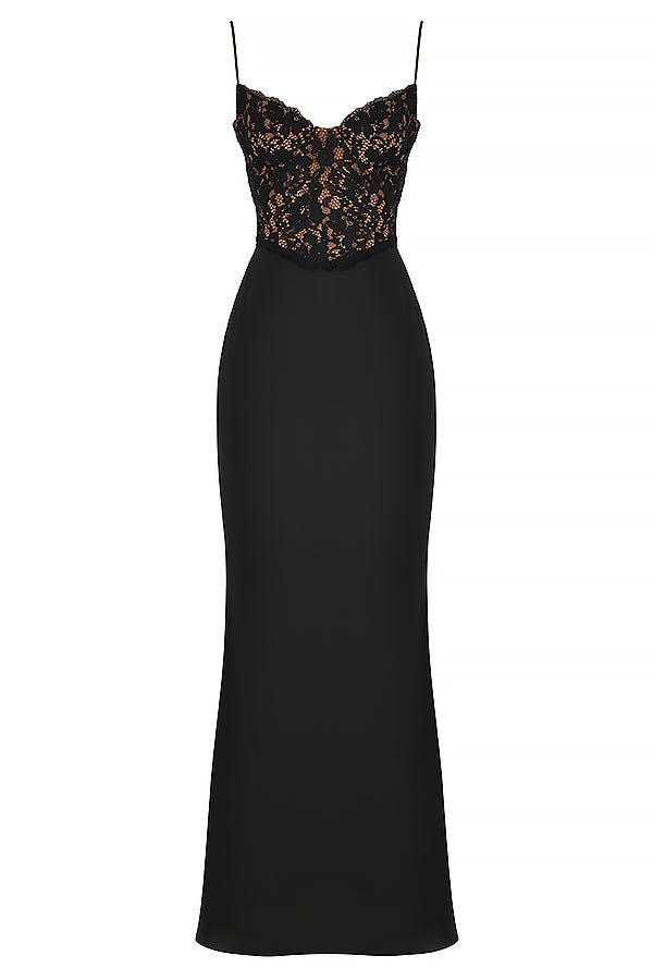 Elegantes, Figurbetontes Maxikleid Aus Spitze Mit Spaghettiträgern