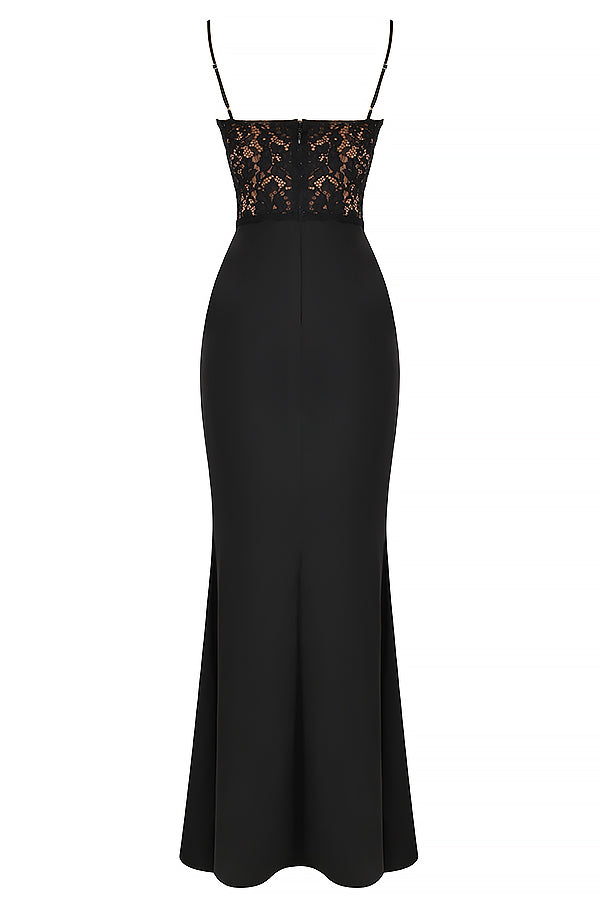 Elegantes, Figurbetontes Maxikleid Aus Spitze Mit Spaghettiträgern