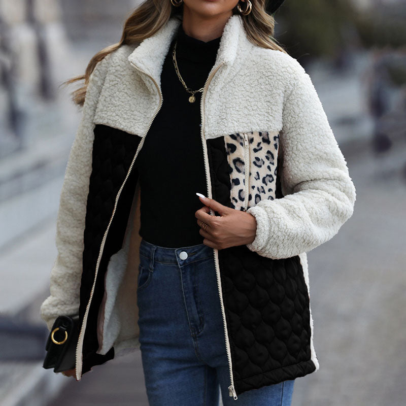 Stylische Design-Plüschjacke Mit Blockmuster
