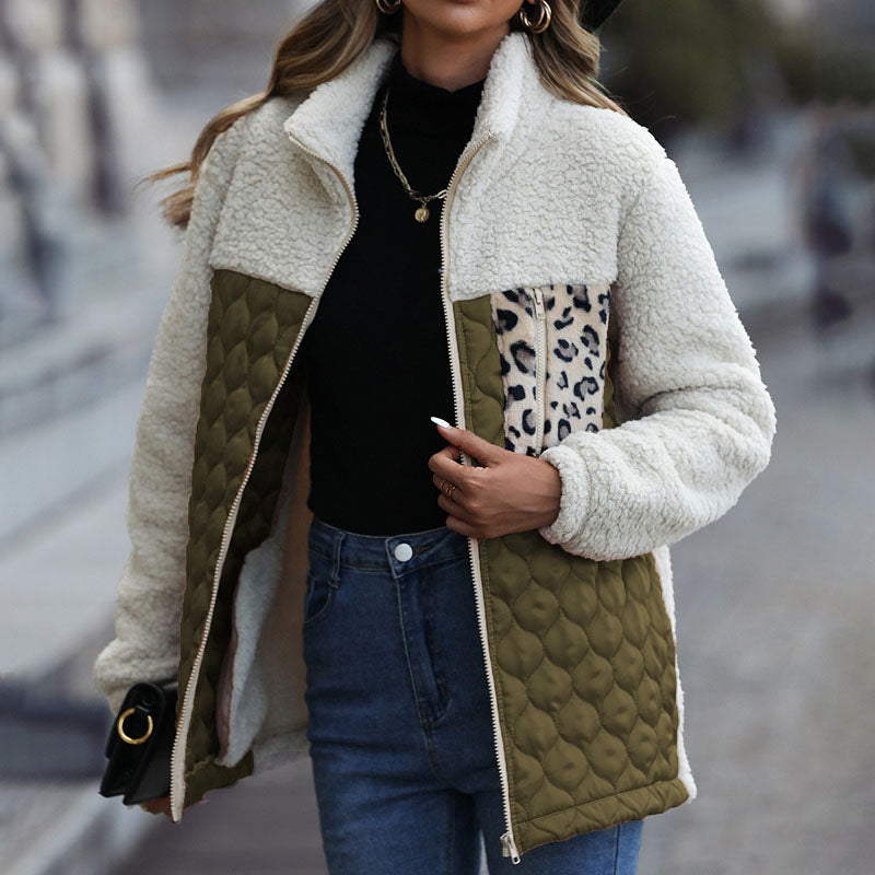 Stylische Design-Plüschjacke Mit Blockmuster
