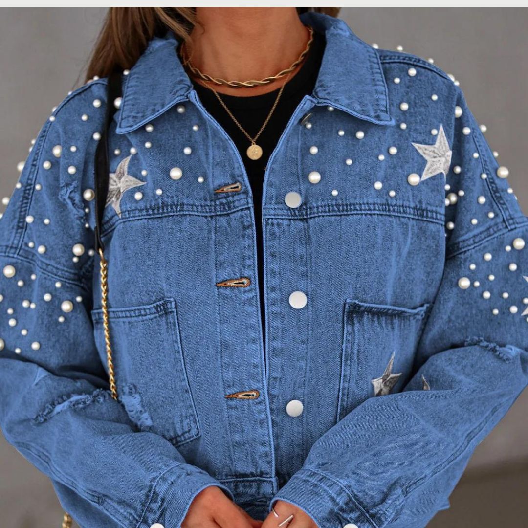 Jeansjacke Mit Perlenverzierung Und Sterndetail