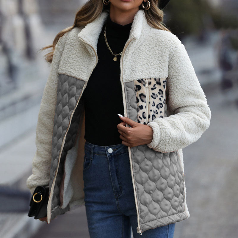 Stylische Design-Plüschjacke Mit Blockmuster