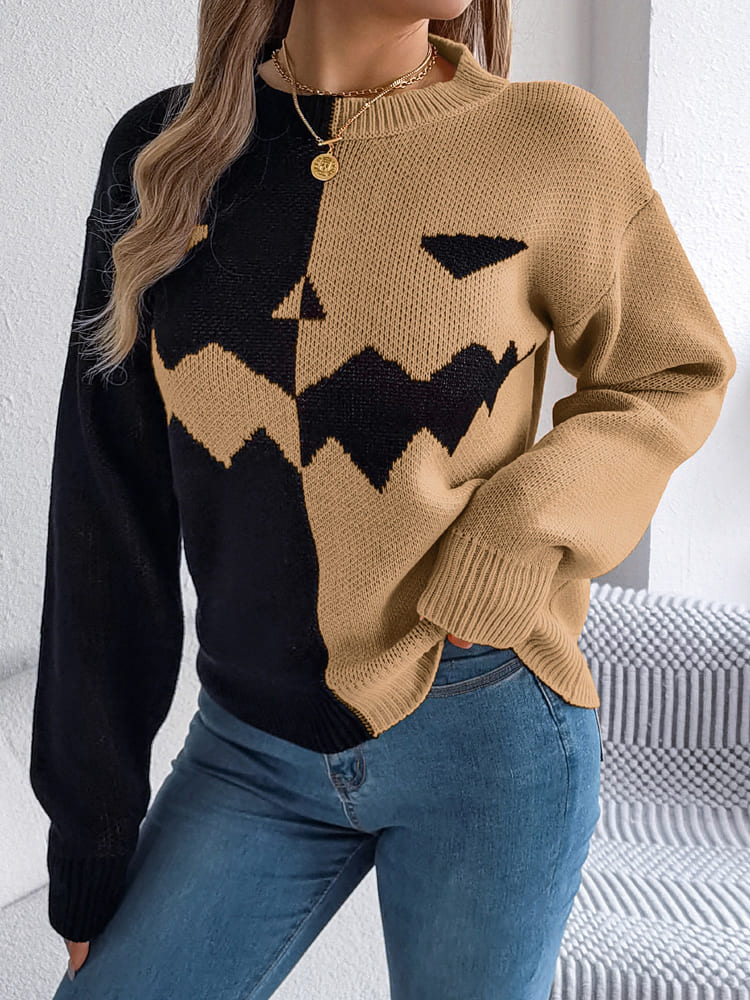 Langarmpullover Mit Rundhalsausschnitt Und Kürbismuster