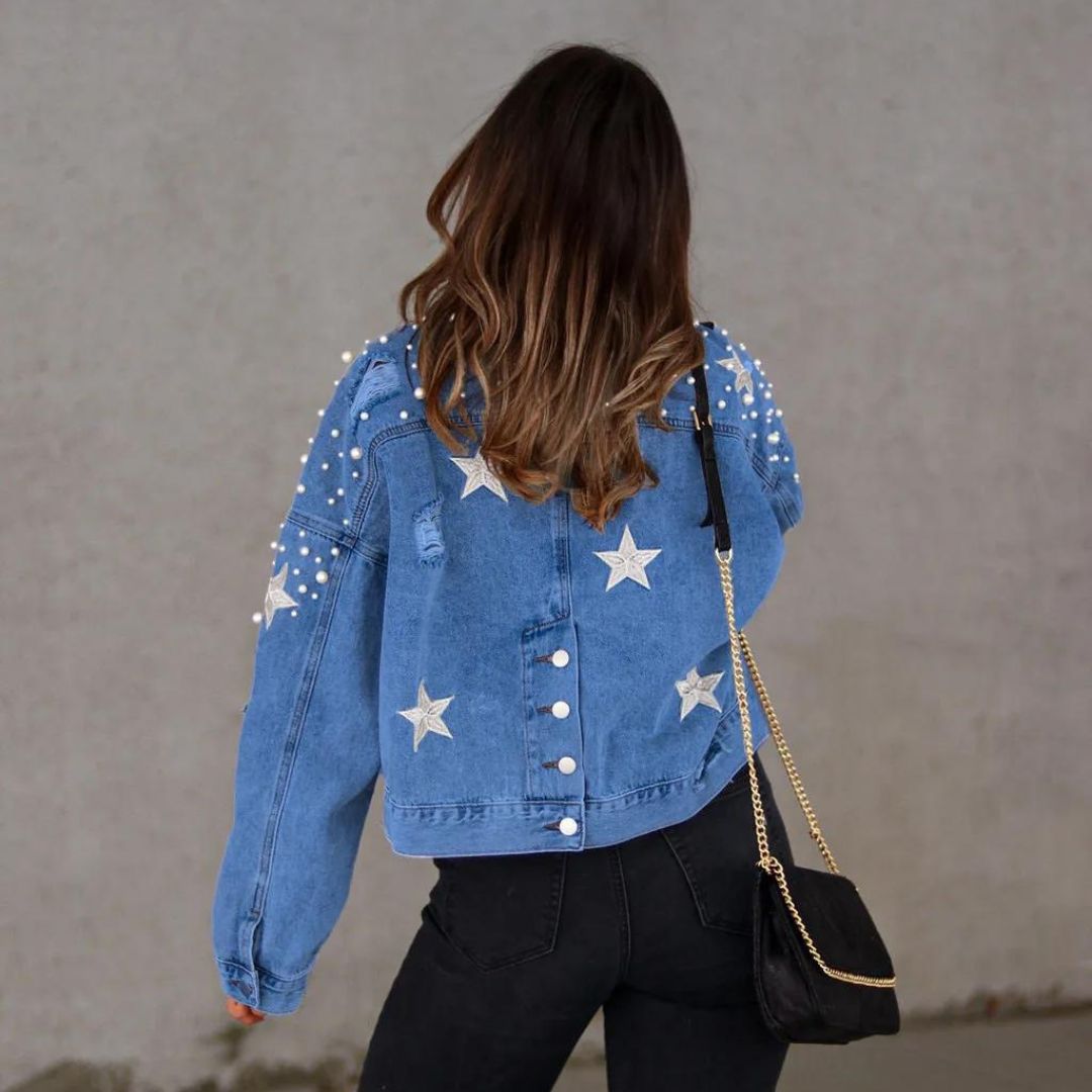 Jeansjacke Mit Perlenverzierung Und Sterndetail