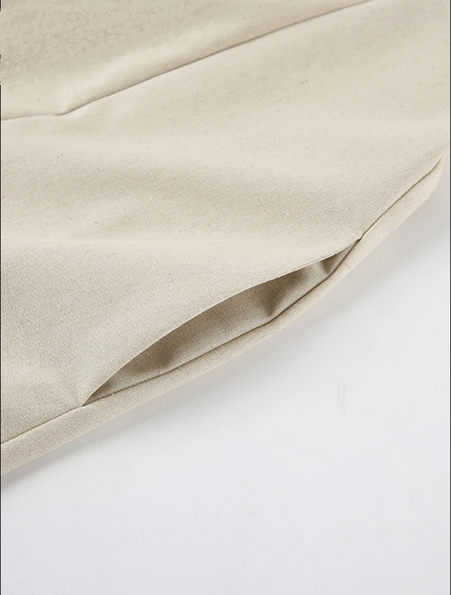 Khakifarbenes A-Linien-Kleid Aus Leinen Mit Taschen