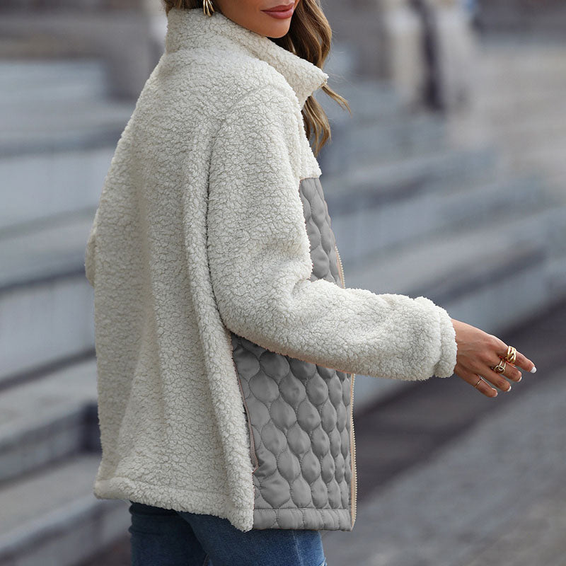Stylische Design-Plüschjacke Mit Blockmuster