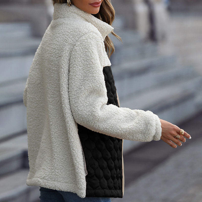 Stylische Design-Plüschjacke Mit Blockmuster