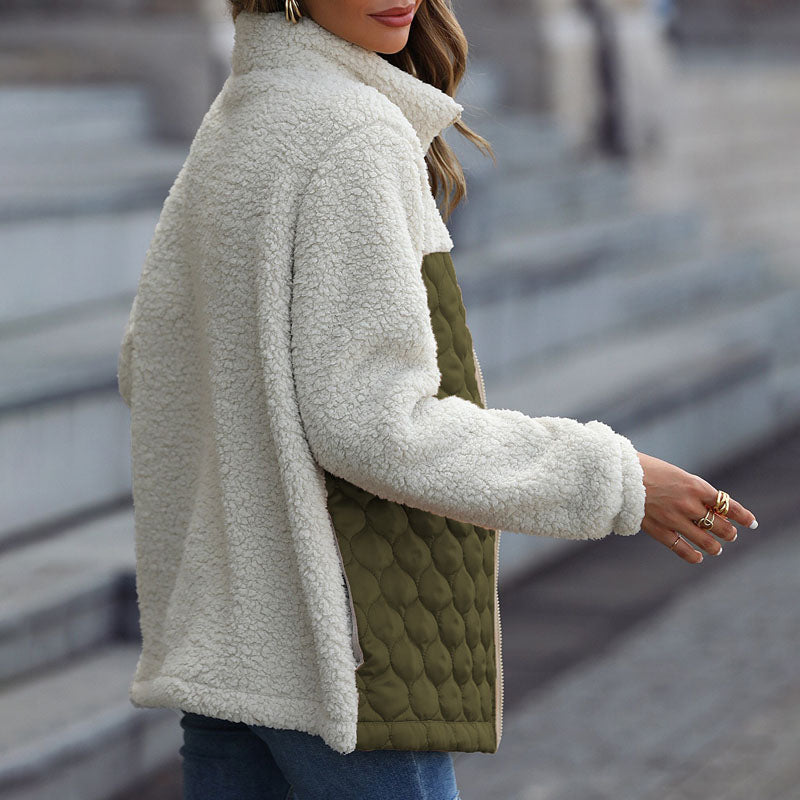 Stylische Design-Plüschjacke Mit Blockmuster
