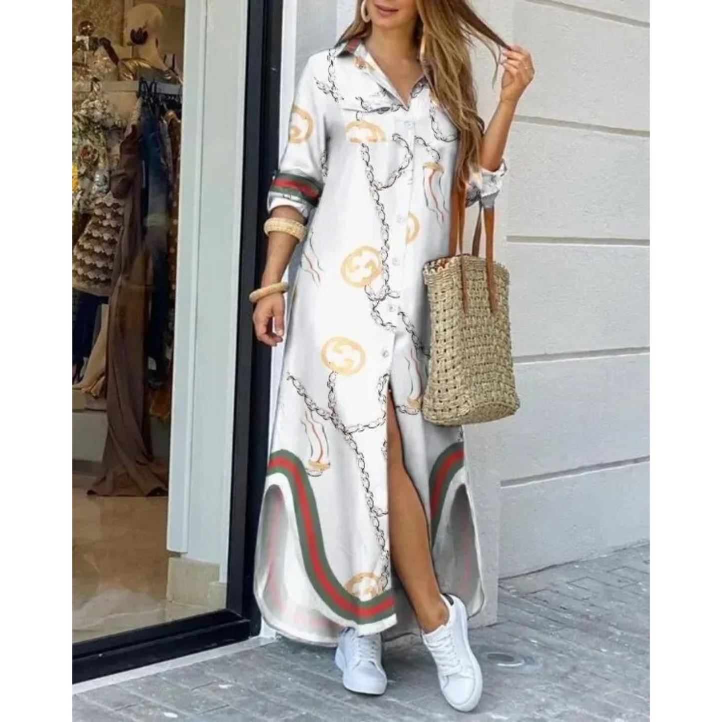 Maxikleid Mit Hemdkragen Und Schlitz
