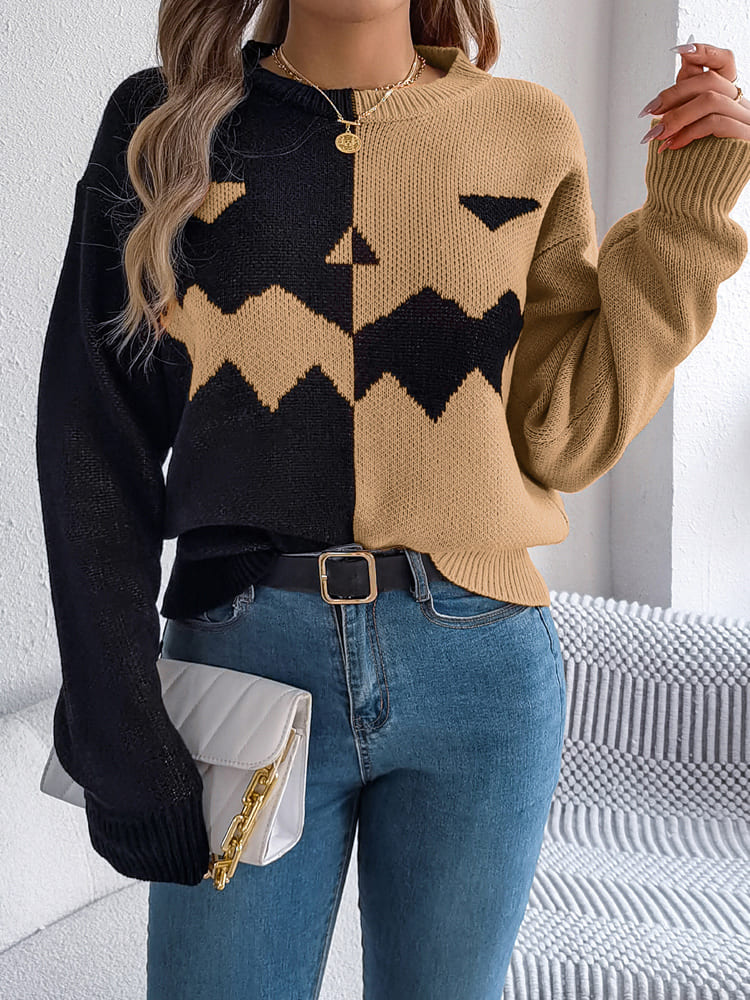 Langarmpullover Mit Rundhalsausschnitt Und Kürbismuster
