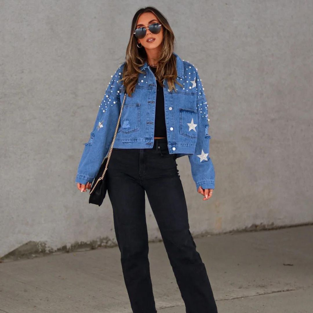 Jeansjacke Mit Perlenverzierung Und Sterndetail