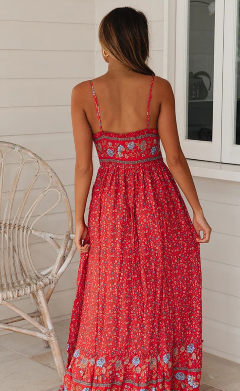 Trägerkleid İm Bohemian-Stil Mit V-Ausschnitt