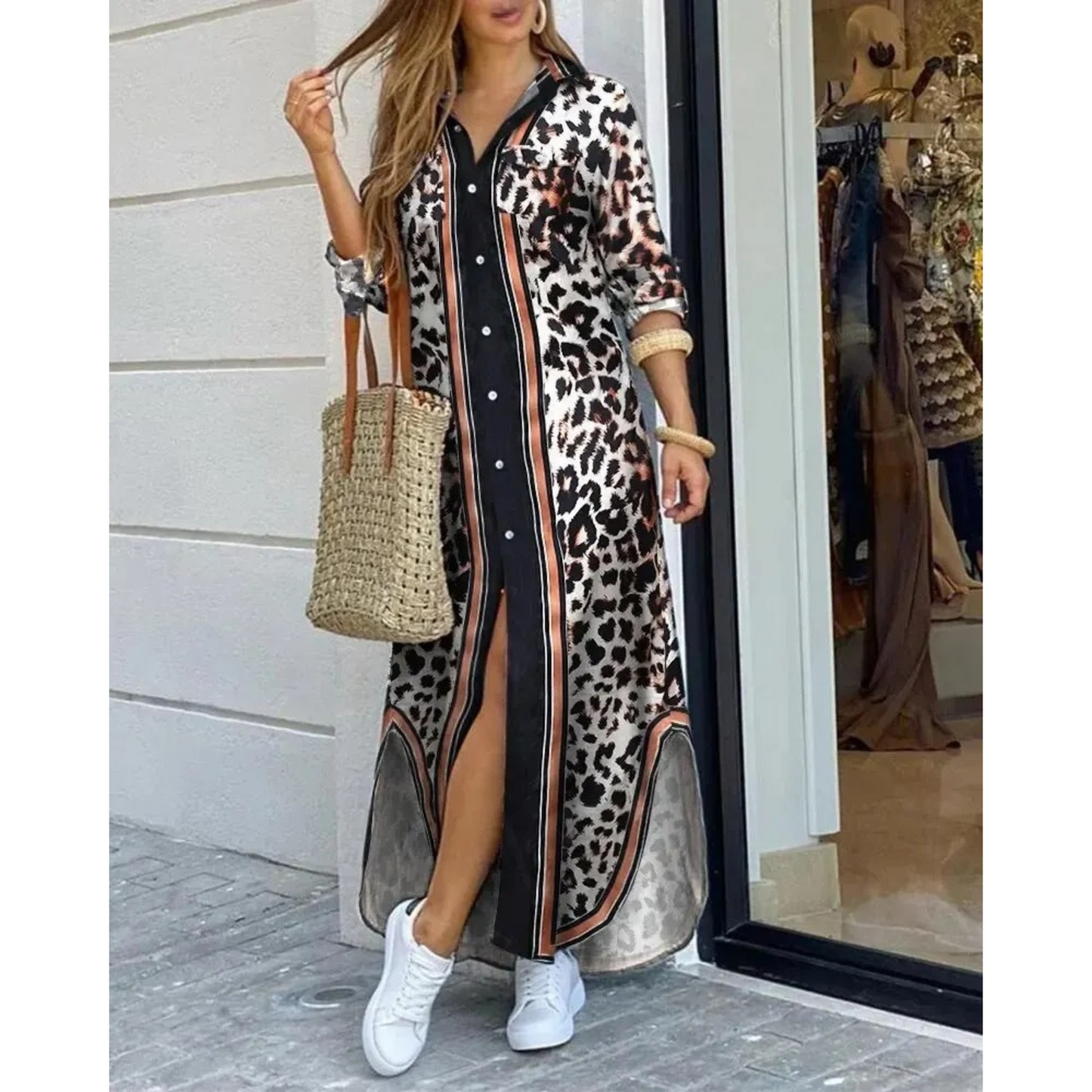 Maxikleid Mit Hemdkragen Und Schlitz