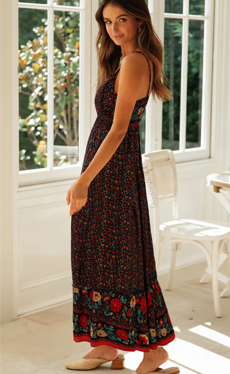 Trägerkleid İm Bohemian-Stil Mit V-Ausschnitt