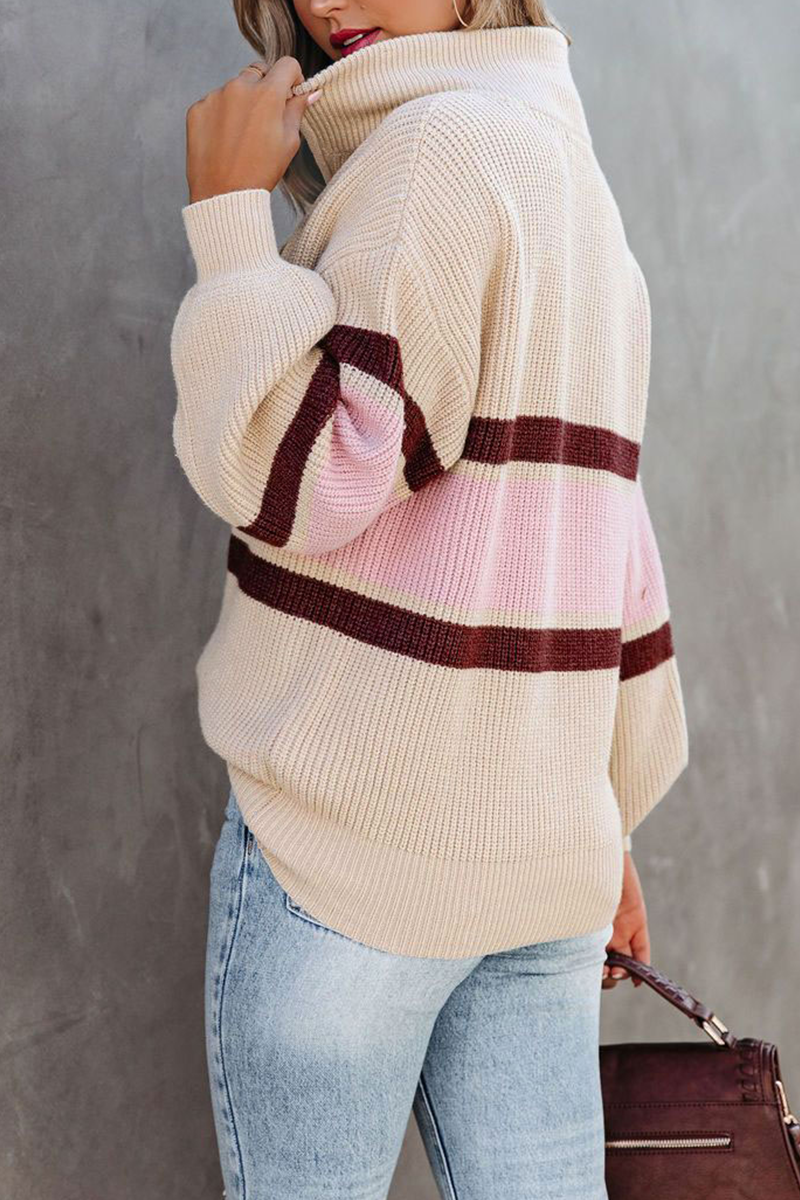 Lässiger, Schlichter Patchwork-Pullover Mit Reißverschlusskragen
