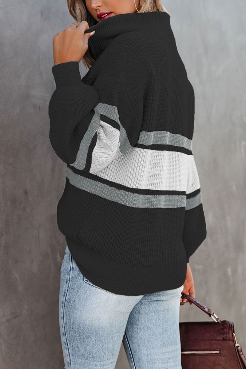 Lässiger, Schlichter Patchwork-Pullover Mit Reißverschlusskragen