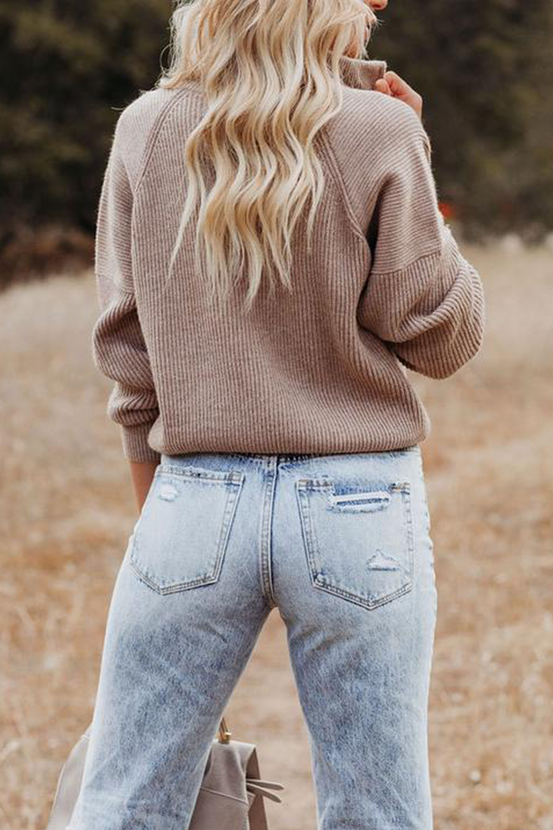 Lässiger, Schlichter Patchwork-Pullover Mit Reißverschlusskragen