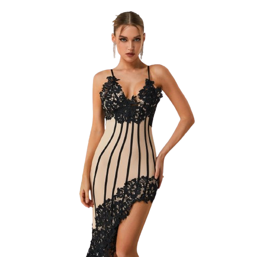 Elegantes, Tief Ausgeschnittenes Maxikleid Mit Spitzendetails