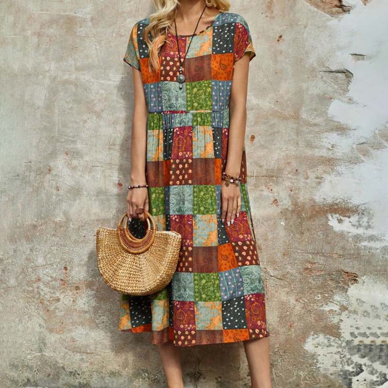 Elegantes Midikleid Mit Blockmuster