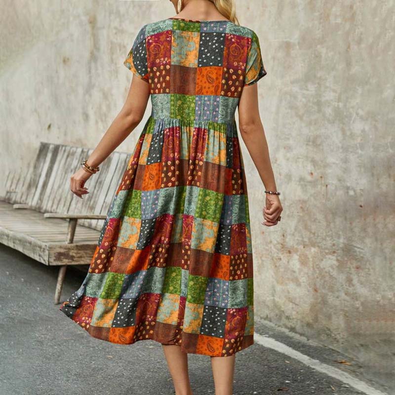Elegantes Midikleid Mit Blockmuster