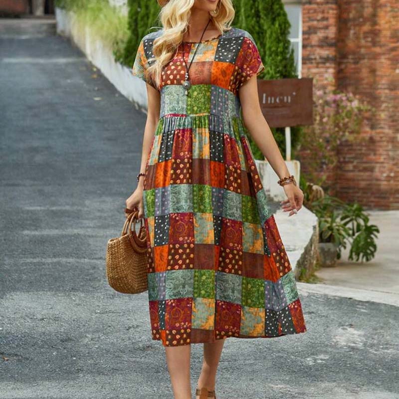 Elegantes Midikleid Mit Blockmuster