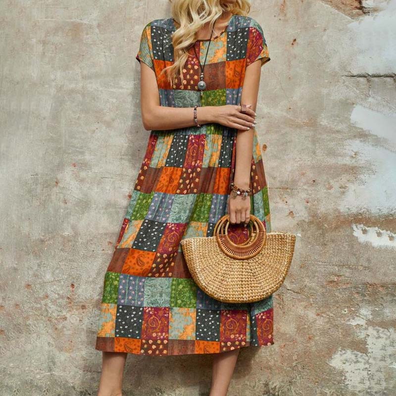 Elegantes Midikleid Mit Blockmuster