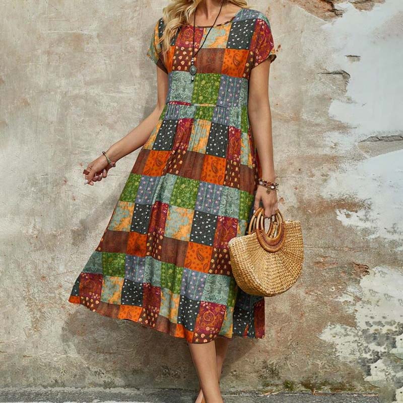 Elegantes Midikleid Mit Blockmuster