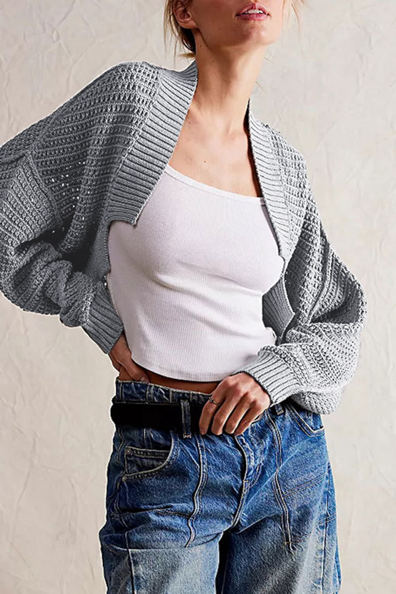 Lässiger, Bequemer, Einfarbiger, Gewebter Cardigan
