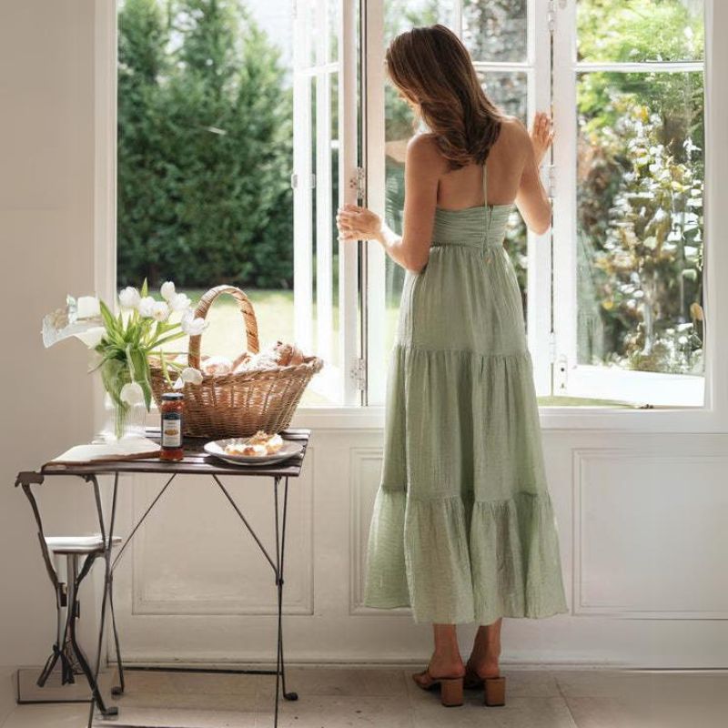 Elegantes Maxikleid İm Bohème-Stil Mit Dünnen Trägern
