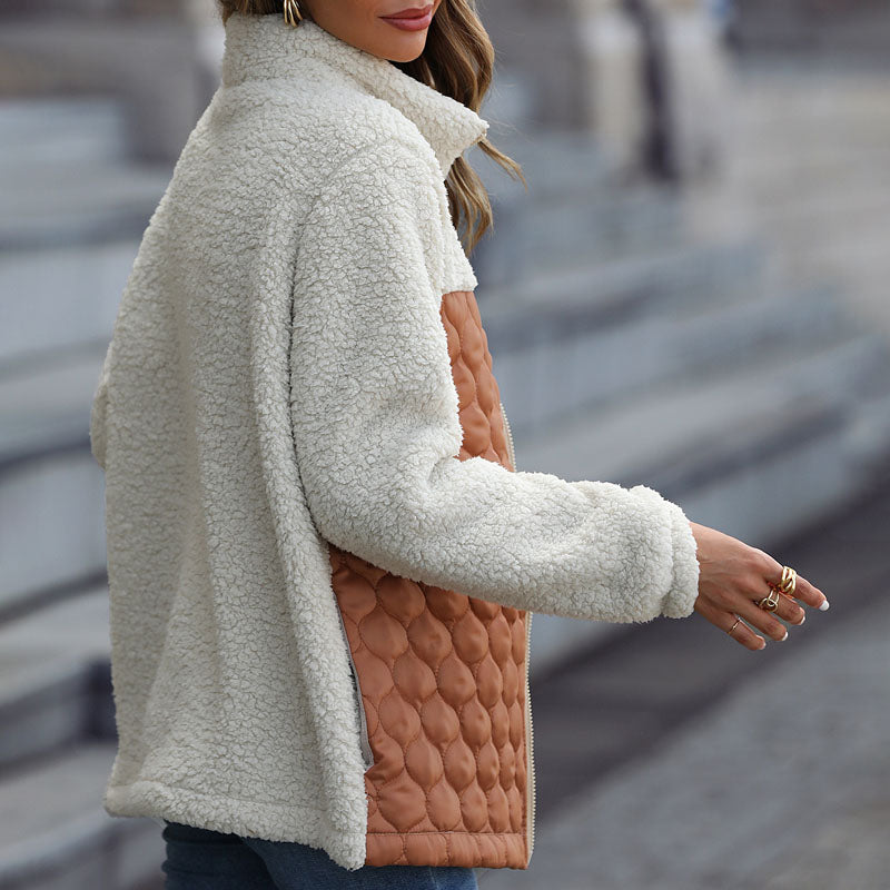 Stylische Design-Plüschjacke Mit Blockmuster