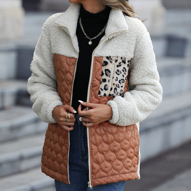 Stylische Design-Plüschjacke Mit Blockmuster
