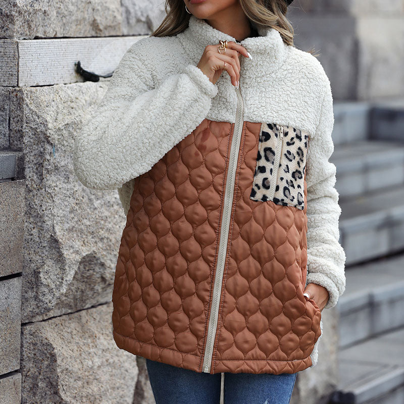 Stylische Design-Plüschjacke Mit Blockmuster