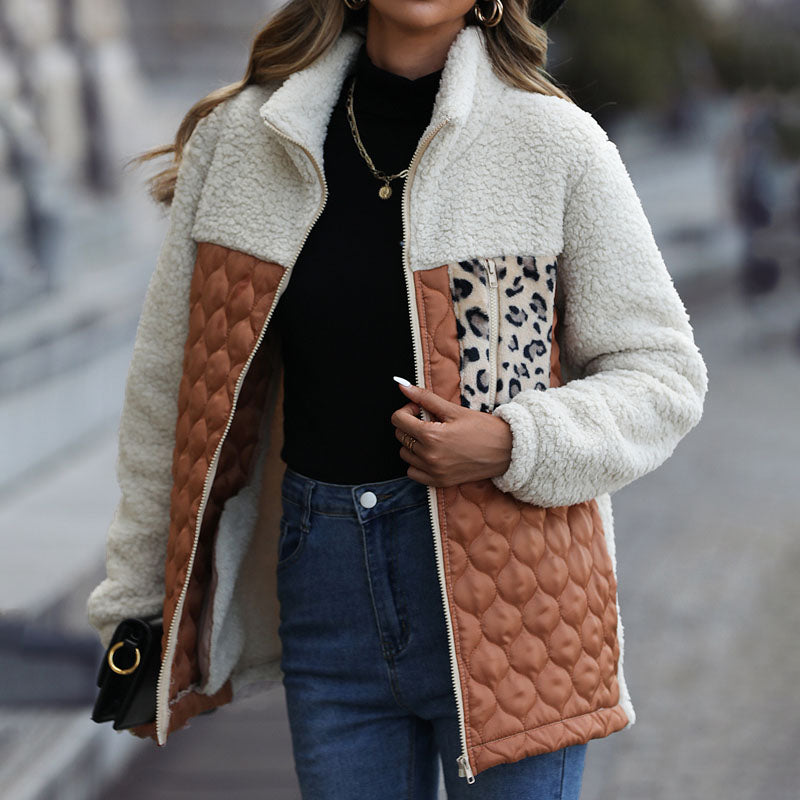 Stylische Design-Plüschjacke Mit Blockmuster