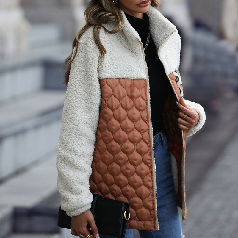 Stylische Design-Plüschjacke Mit Blockmuster