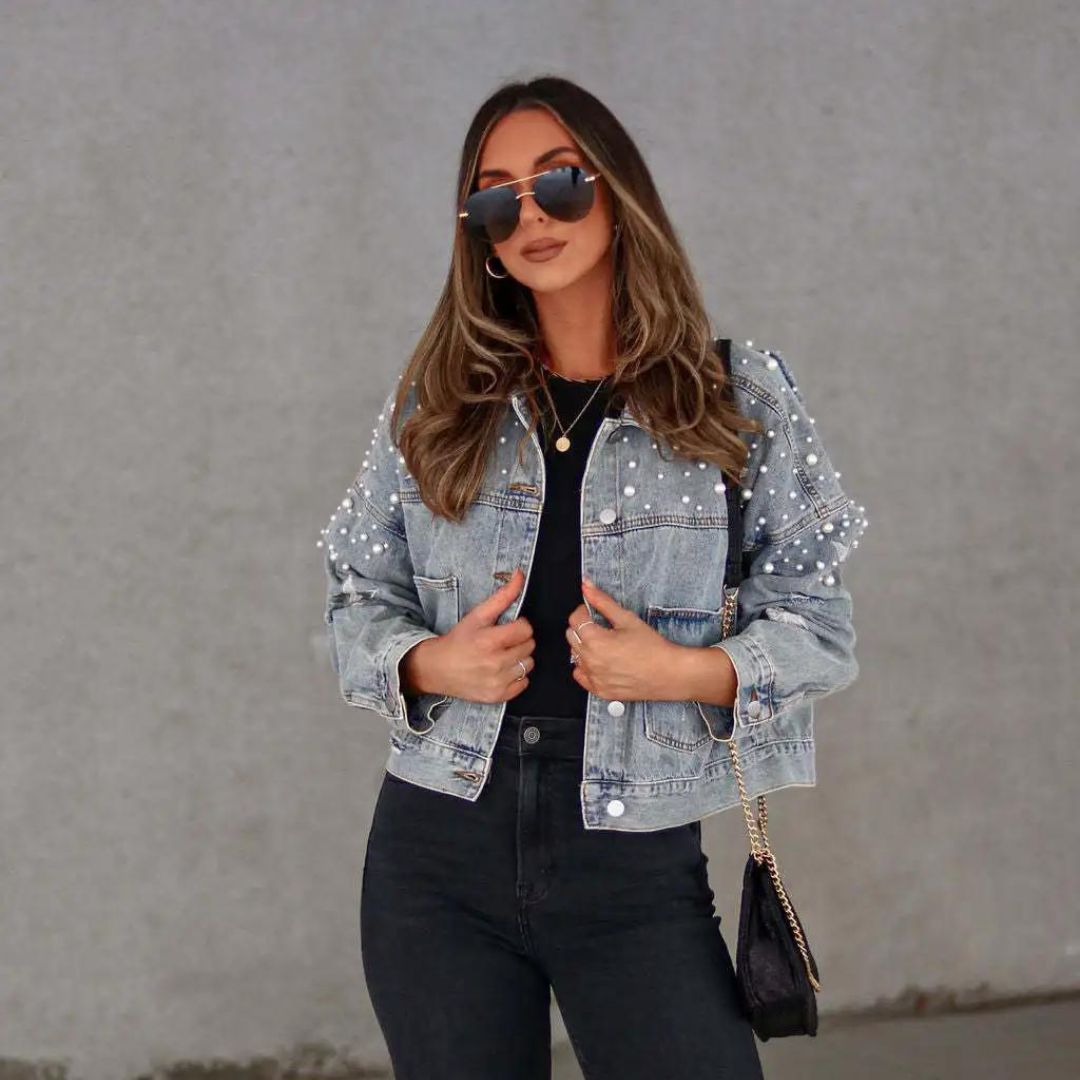 Jeansjacke Mit Perlenverzierung Und Sterndetail