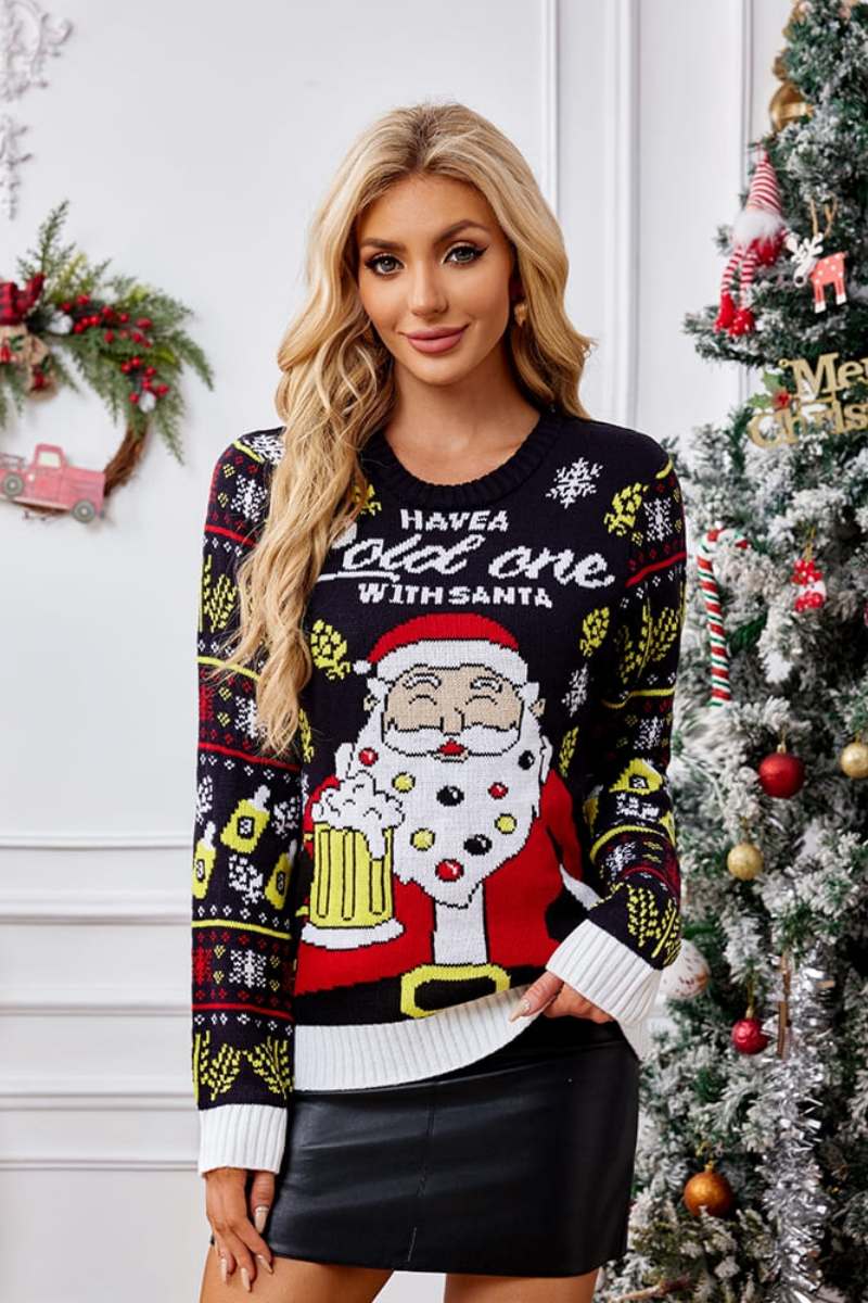 Strickpullover Mit Weihnachtsmann-Biermuster