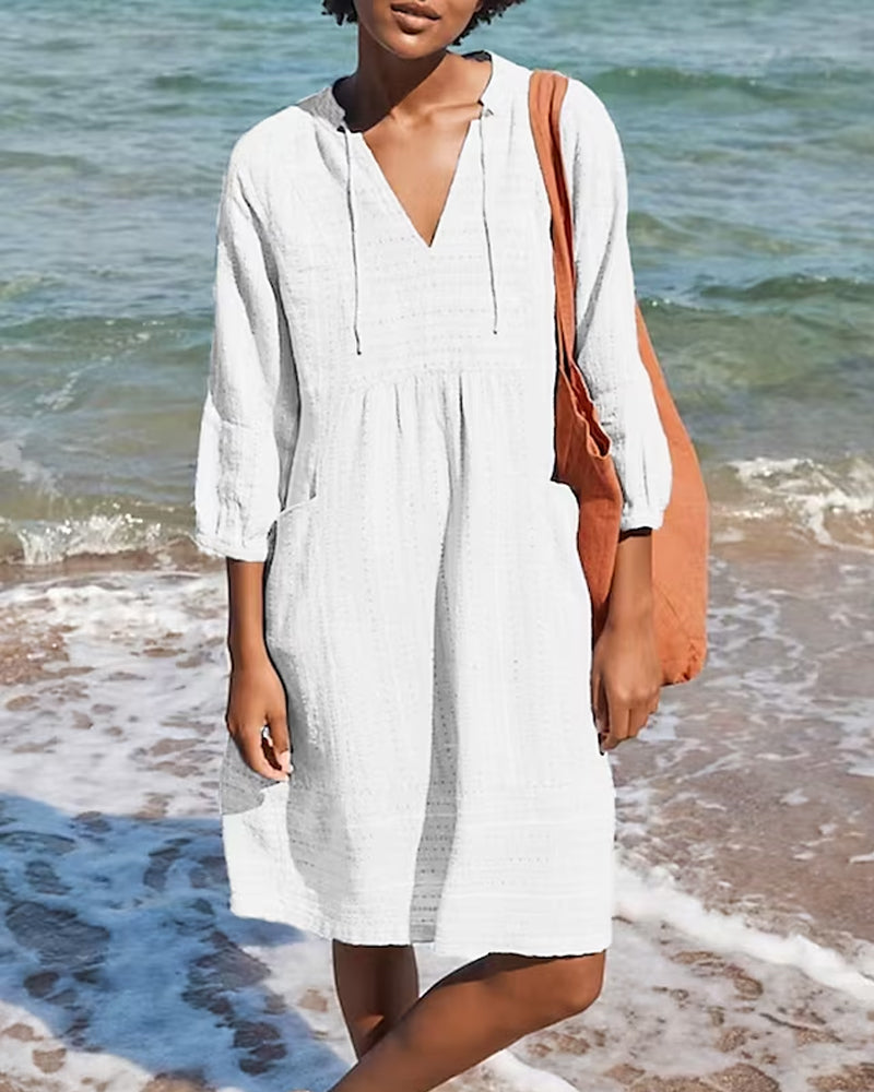 Midi-Strandkleid İn A-Linie Mit V-Ausschnitt