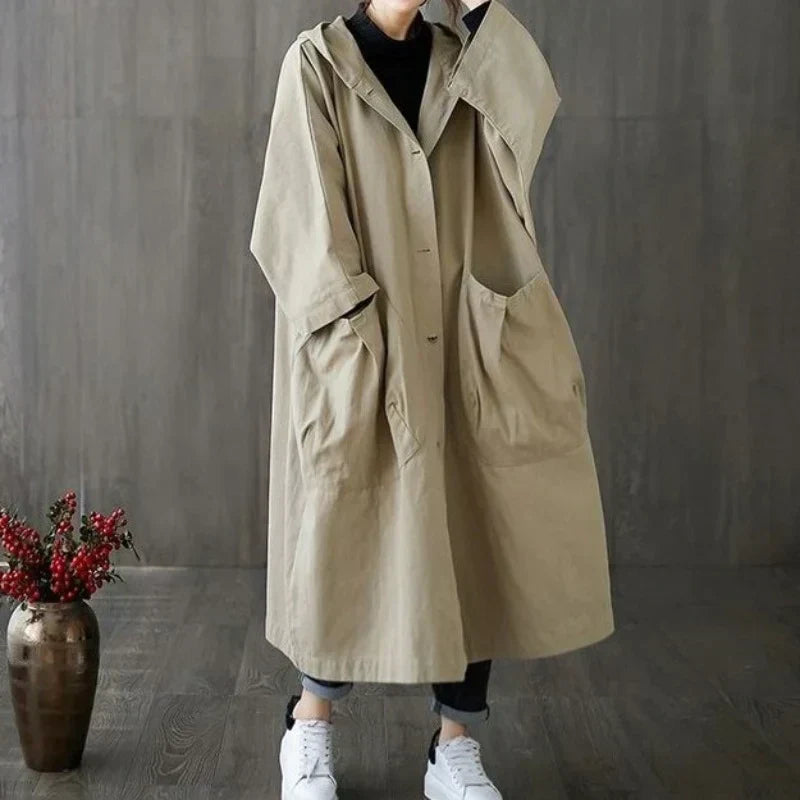 Oversize-Mantel Mit Langer Kapuze Und Großen Taschen