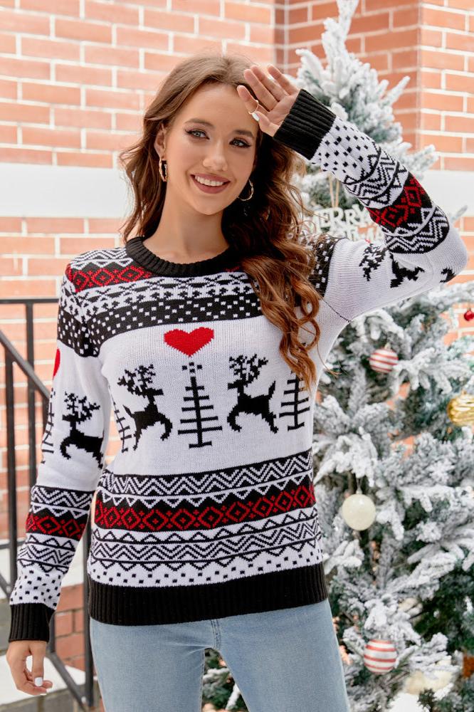 Strickpullover Mit Weihnachtlichem Rentier-Design