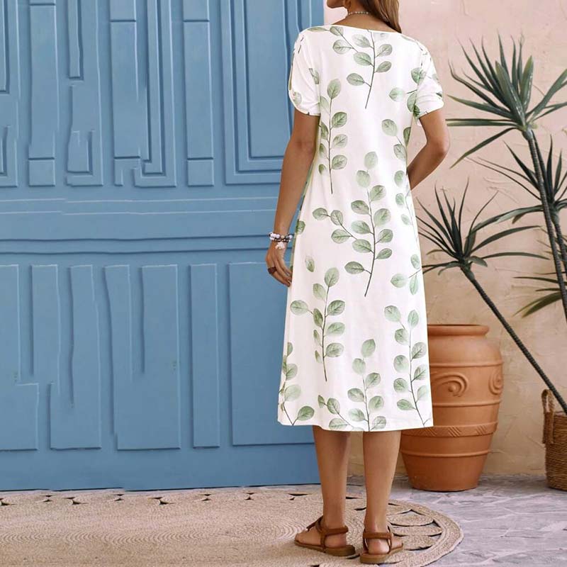 Gemustertes Kurzarm-Midikleid