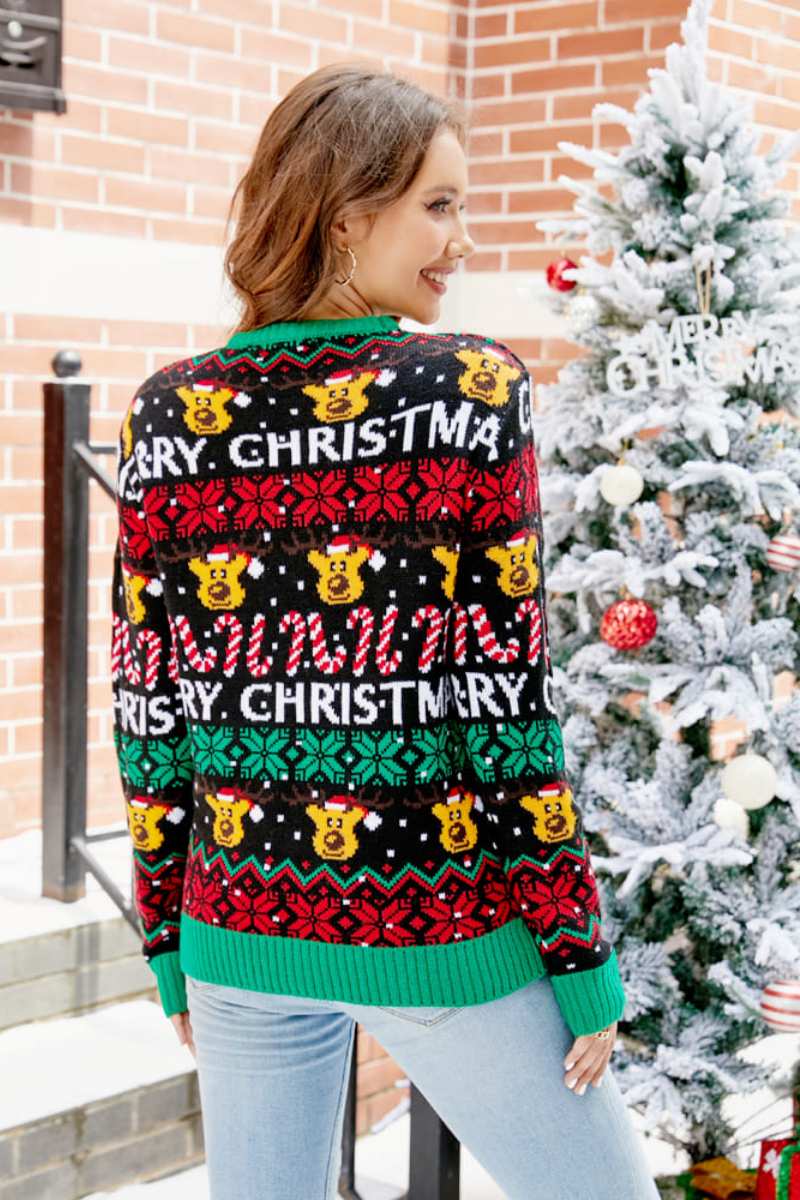 Weihnachtspullover Mit Rentier-Muster Und Cartoon-Muster