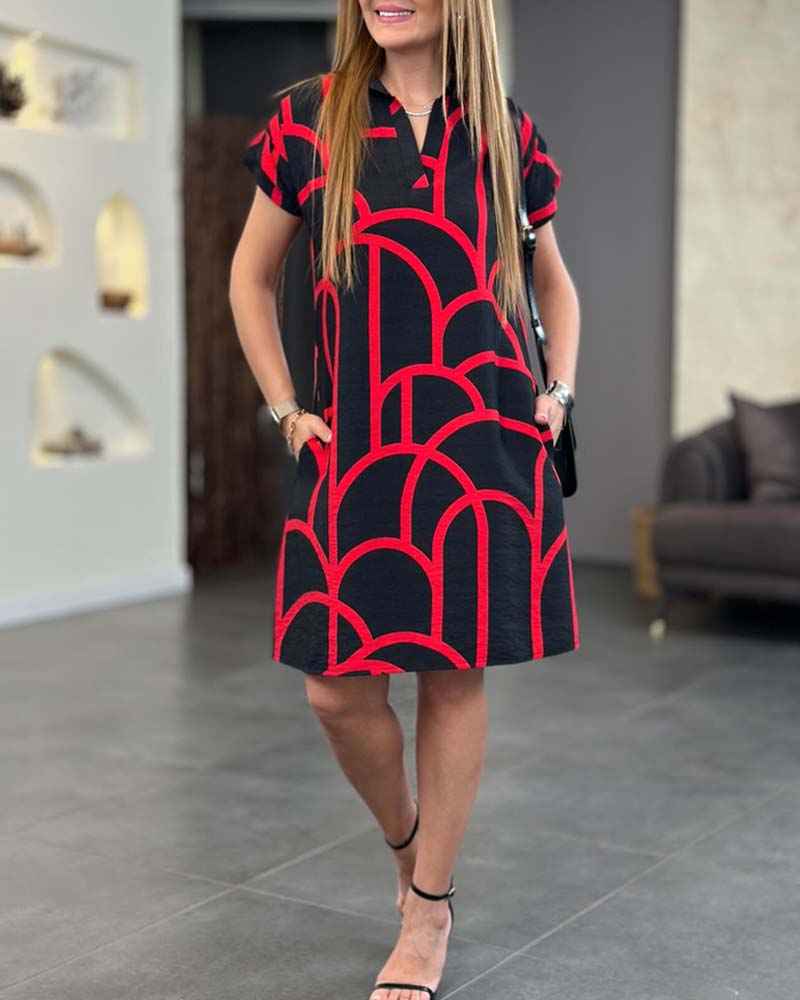 Gemustertes Midikleid Mit Hemdkragen